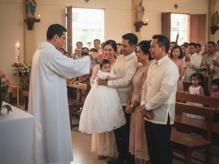 filipino godparent tradition ninong ninang Filipino ninong and ninang at a baptism ceremony continuing godparent tradition.