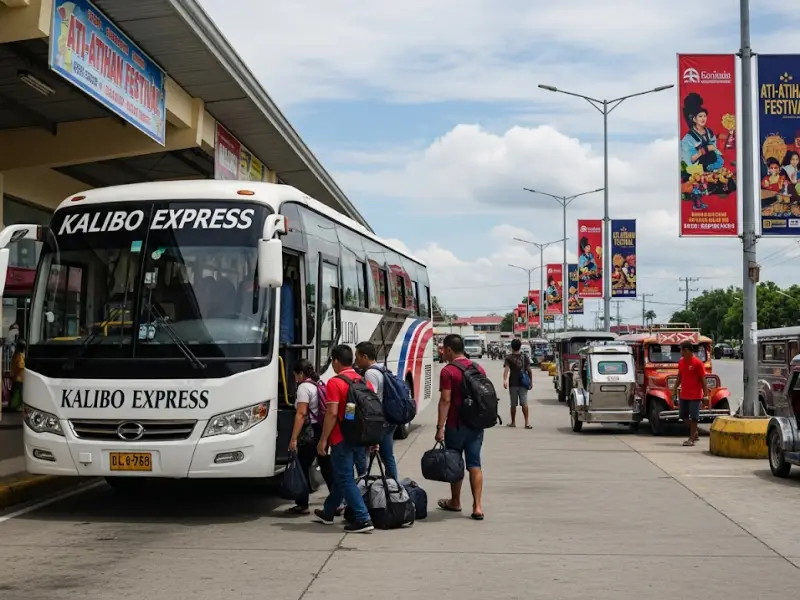 ati atihan how to get there Travelers arriving in Kalibo by bus for the Ati-Atihan Festival.