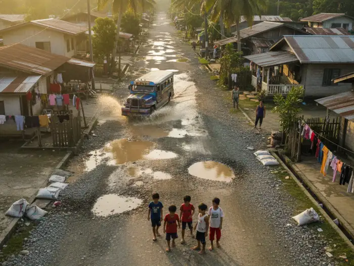 barangay ghost projects philippines Unfinished barangay road project showing ghost projects that burden residents.