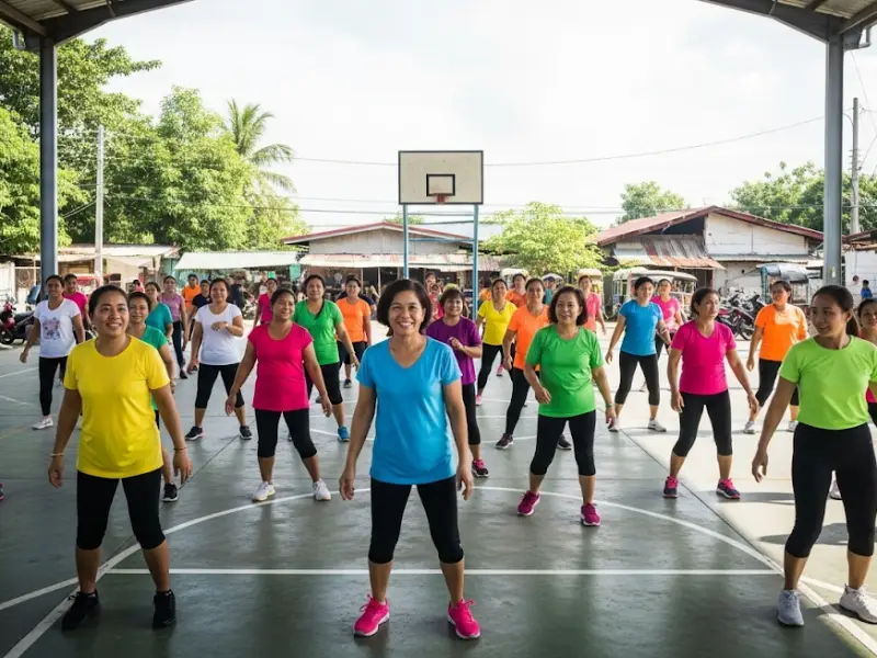 barangay zumba pinoy prevention Filipinos in a barangay Zumba session as part of diabetes prevention.