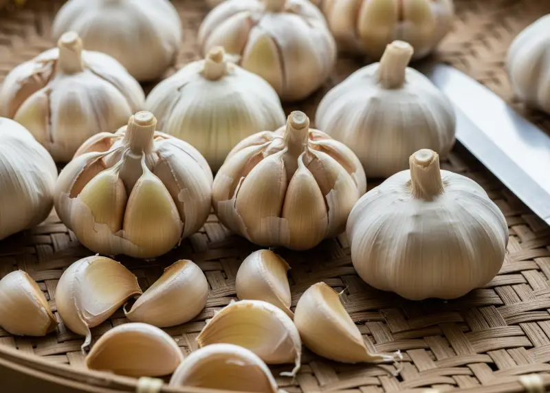 bawang garlic herbal medicine doh Garlic bulbs and cloves on a woven bilao basket.