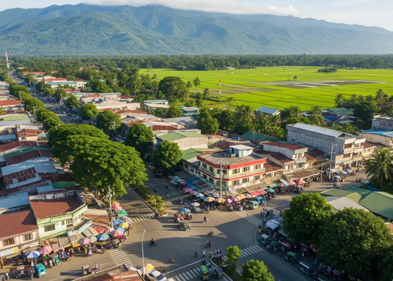 bayugan city aerial view philippines Aerial view of Bayugan City surrounded by greenery and farmlands.