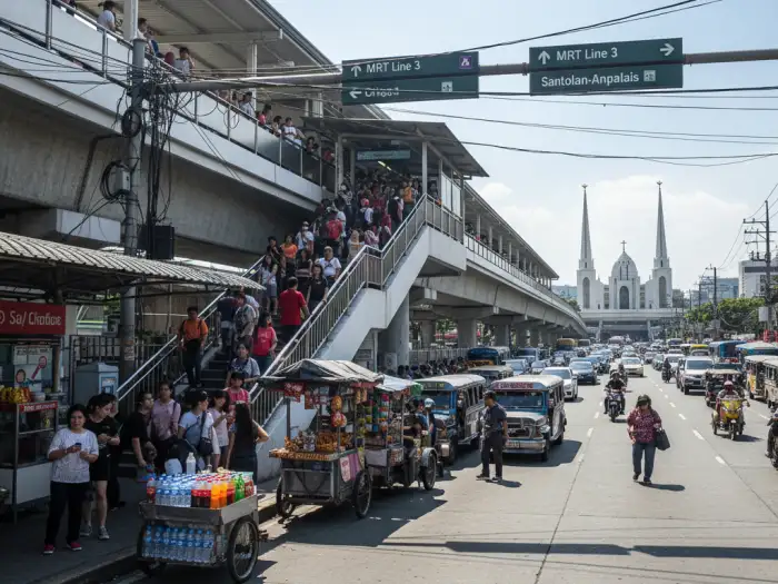 edsa practical travel tips mrt ortigas MRT Ortigas Station near EDSA Shrine, showing commuters and travelers exploring landmarks.