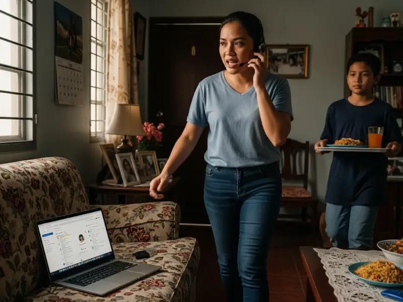 filipino appointment setter call Filipino appointment setter on a call pacing around the living room.