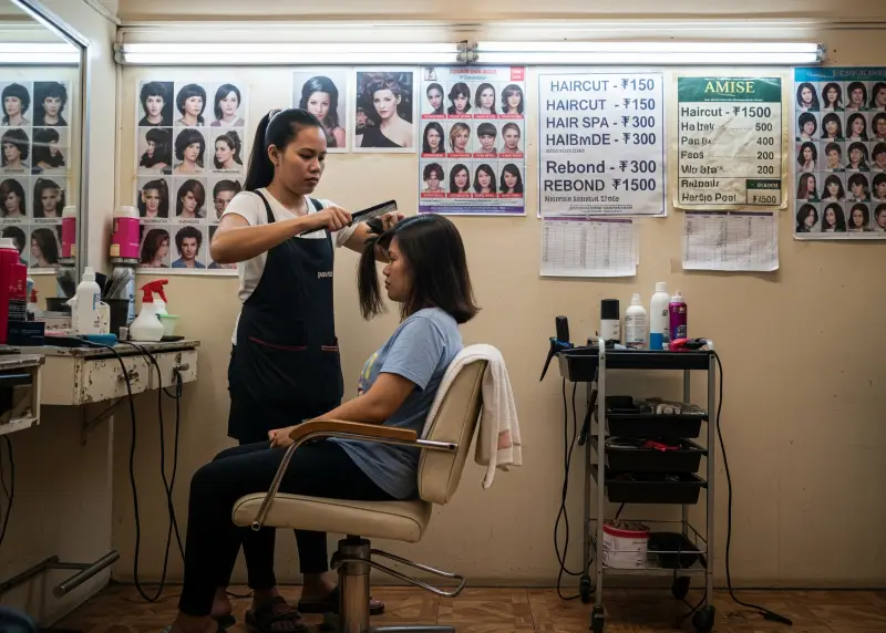 filipino beauty wellness salon 2025 Affordable Filipino beauty salon with hairdresser and customer.