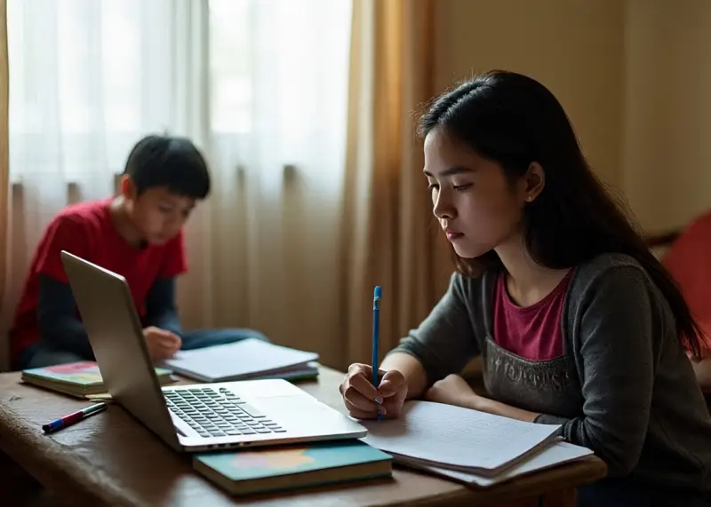 filipino student online course alternative A Filipino student in a modest apartment taking an online course as an affordable alternative to graduate school.