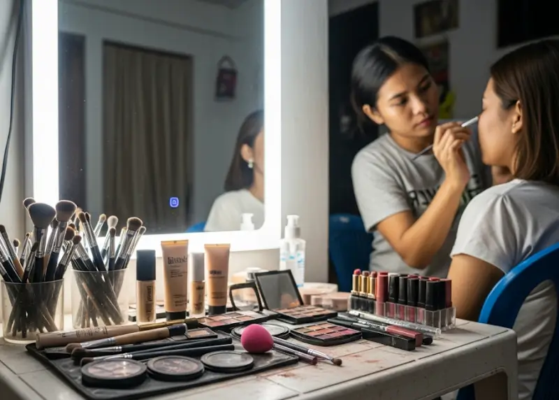 home makeup artist skill Home-based Filipino makeup or hairstylist doing beauty services.