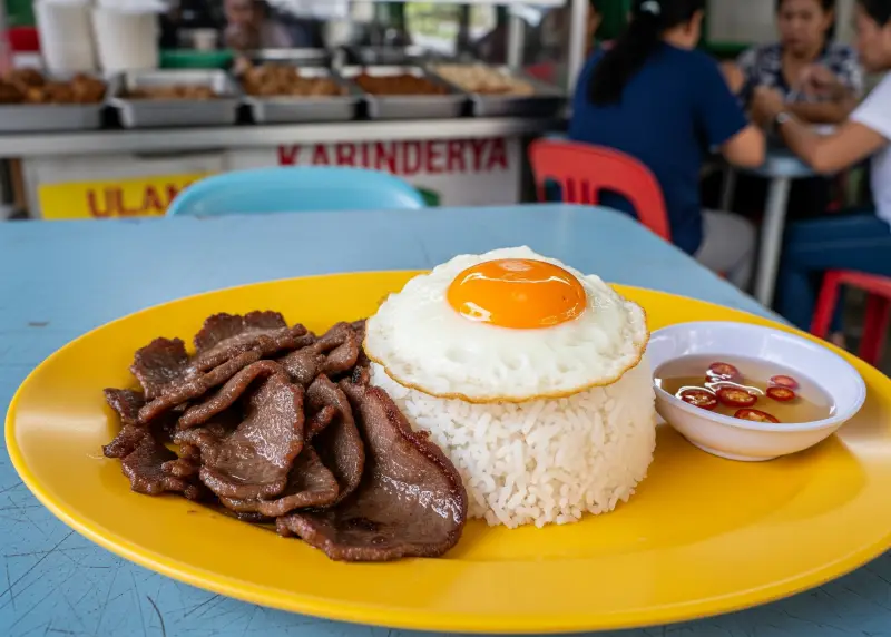 karinderya budget meal philippines Filipino budget meal tapsilog served in a local karinderya.