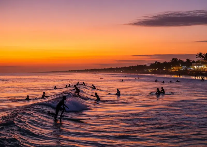 la union sunset surf scene Surfers silhouetted against the sunset in La Union.