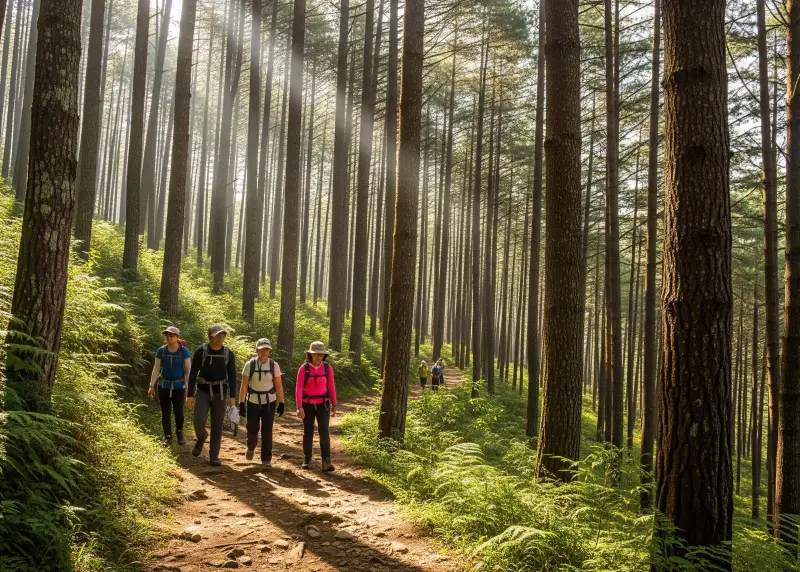 malaybalay forest hiking trail Hikers walking along a pine forest trail in Malaybalay City.