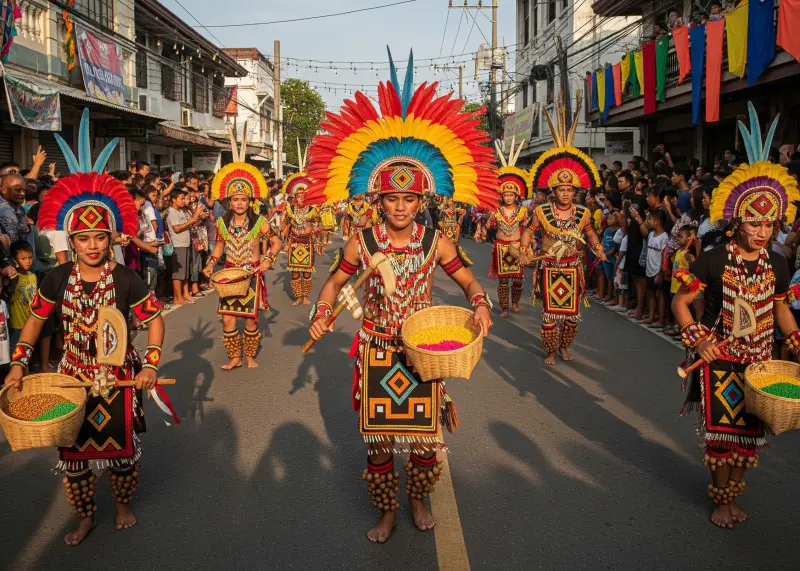 mindanao festivals culture Performers in colorful traditional costumes dancing during a Mindanao festival.
