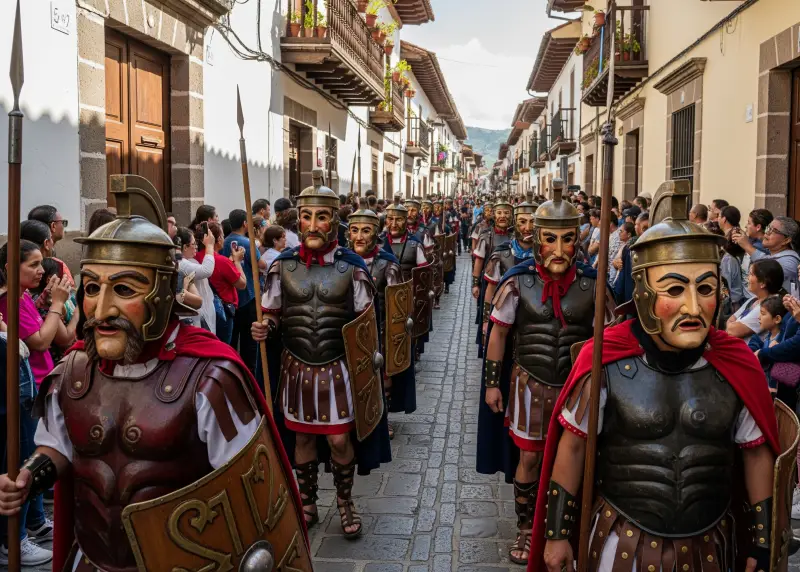 moriones festival marinduque 2025 Moriones performers in Roman soldier masks parading through Marinduque streets.