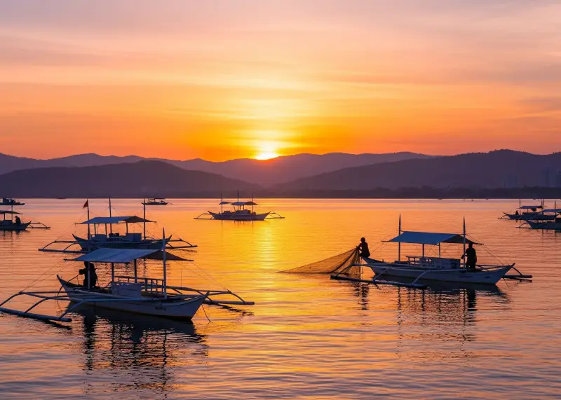 pagadian bay sunset Sunset over Pagadian Bay with fishing boats and hills in the background.