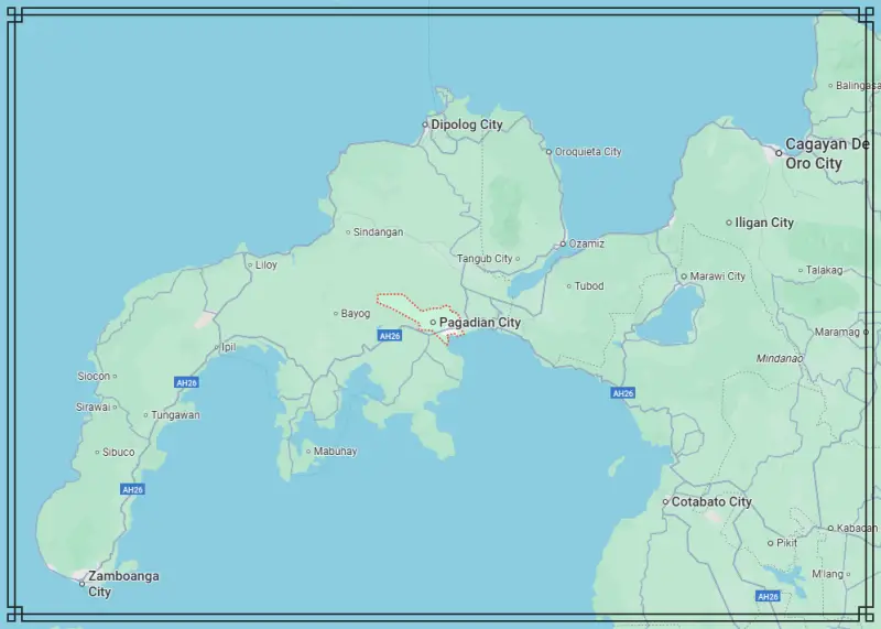 pagadian city google map Map of Pagadian City in Zamboanga del Sur, Philippines showing its coastal location and nearby towns.
