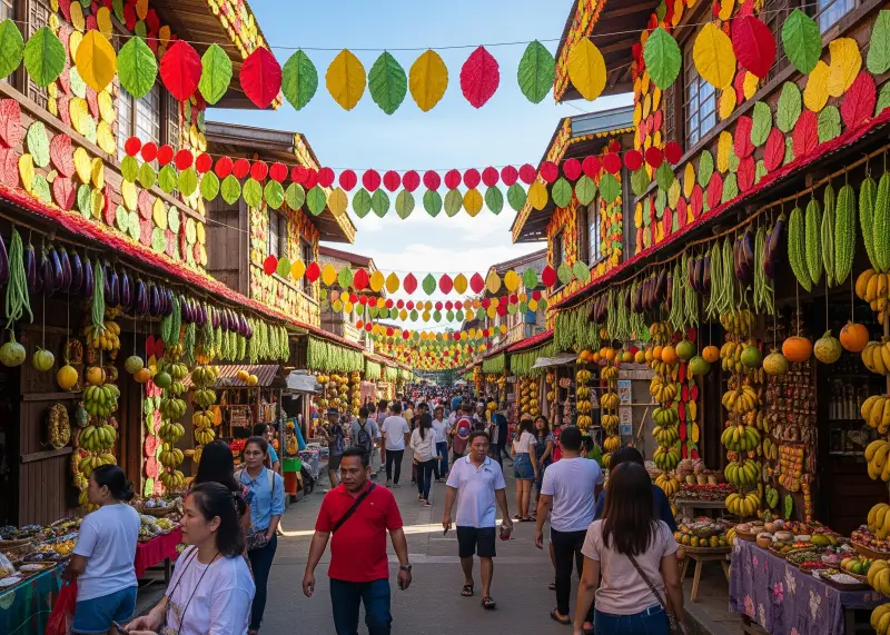 pahiyas festival lucban quezon 2025 Lucban houses decorated with colorful kiping wafers and produce for Pahiyas Festival.