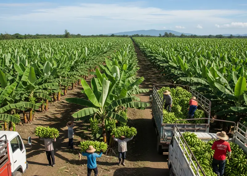 panabo city banana plantations Banana plantation in Panabo City with workers harvesting bananas.