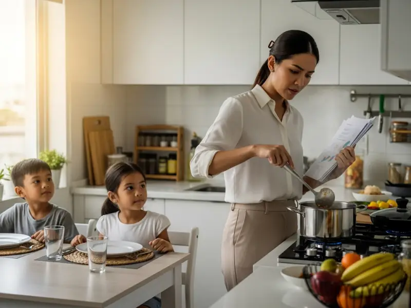pinay mom guilt anatomy Filipina mom multitasking between work and family duties.