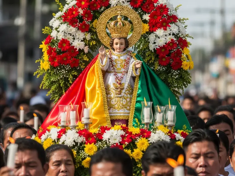 santo nino sinulog background Santo Niño statue carried by devotees during Sinulog Festival in Cebu.