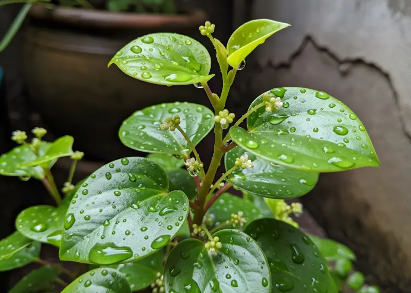 ulasimang bato herbal medicine doh Close-up of Ulasimang Bato with shiny heart-shaped leaves in a shaded backyard.