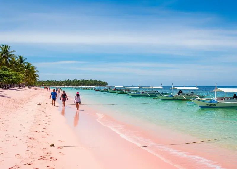 zamboanga city pink sand beach 2025 Pink sand beach at Sta. Cruz Island in Zamboanga City with banca boats offshore.