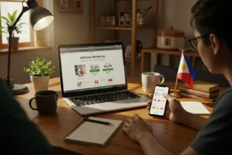 Filipino content creator starting affiliate marketing Philippines at home workspace
