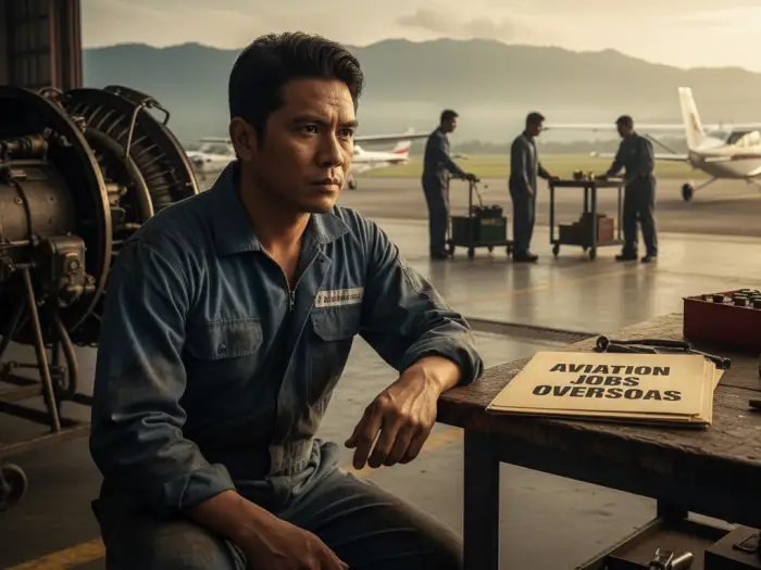 aviation jobs for filipinos overseas Filipino aircraft mechanic preparing for aviation jobs abroad for Filipinos.