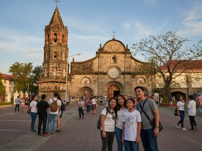 barasoain church malolos family visit A Filipino family walks towards the historic Barasoain Church in Malolos, Bulacan during the golden hour.