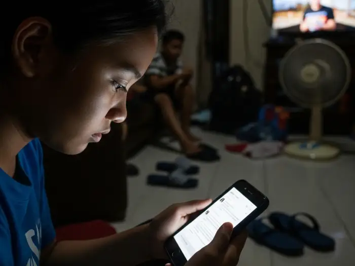 cyberbullying philippines Filipino teenager experiencing cyberbullying Philippines through phone messages.