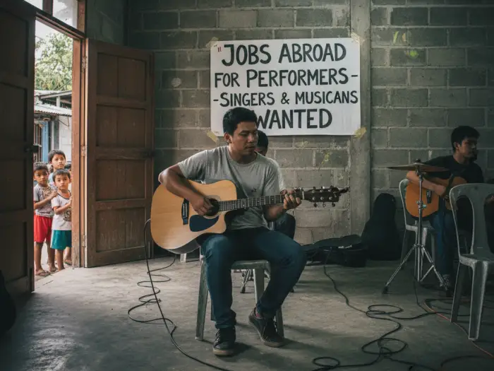 entertainment jobs abroad filipinos Filipino musician preparing for entertainment jobs abroad for Filipinos.