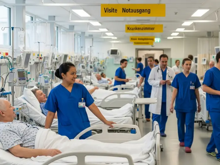 filipino nurse germany hospital 2025 Filipino nurse working in German hospital ward with patients, 2025