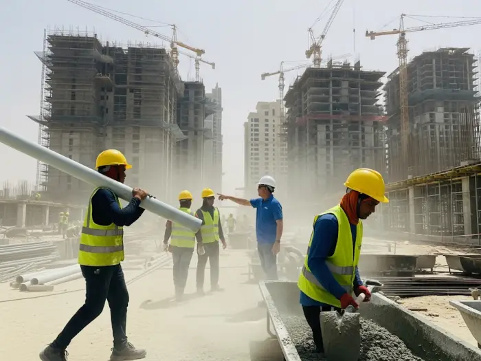 filipino workers saudi arabia construction 2025 Filipino construction workers in Saudi Arabia on a Riyadh building site, 2025