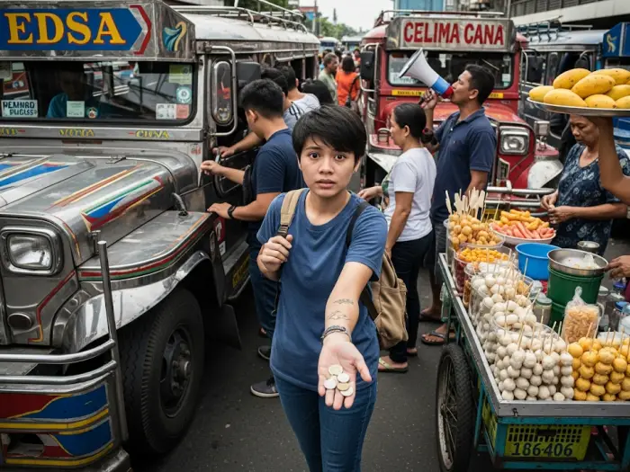 first time commuter nervous jeepney Nervous first-time commuter waiting to ride a jeepney in Manila.