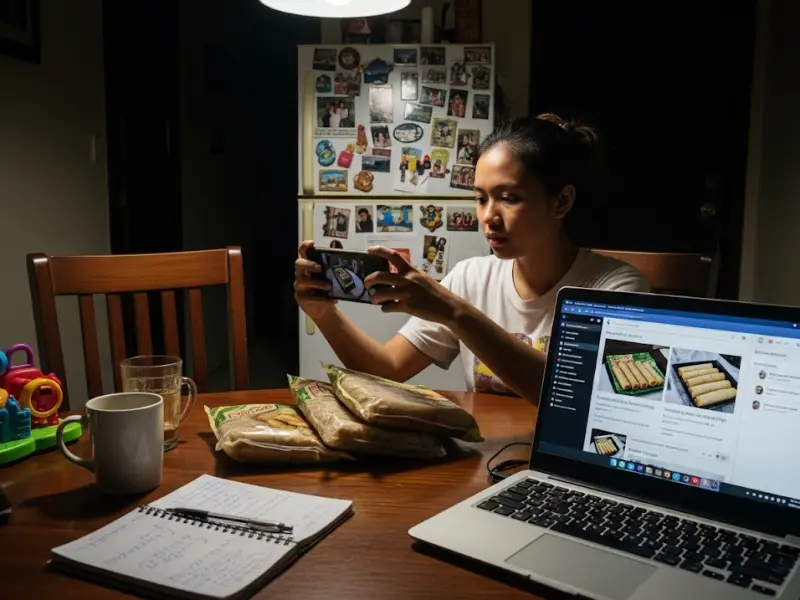 frozen food online store home Filipino entrepreneur at home taking frozen food photos for Facebook Marketplace
