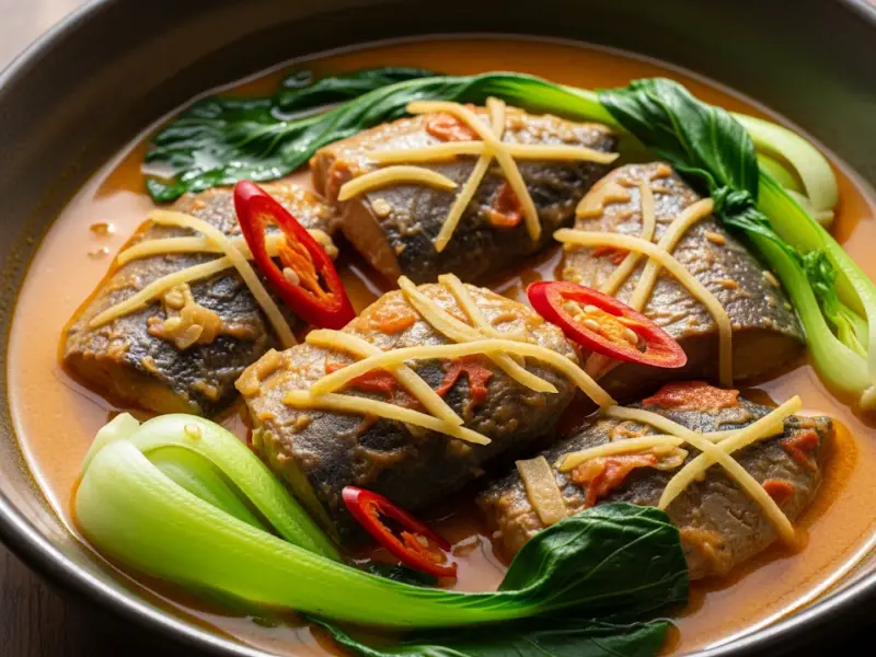 ginataang tulingan pechay Ginataang tulingan with pechay simmered in coconut milk.