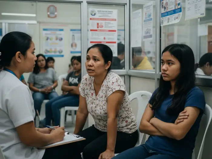 handling teenage behavior seek help philippines Filipino parent seeking help in handling teenage behavior at a barangay center.
