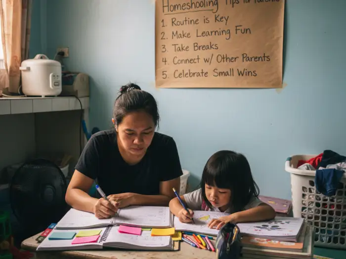 homeschooling tips for parents philippines Filipino parent applying homeschooling tips for parents in the Philippines.