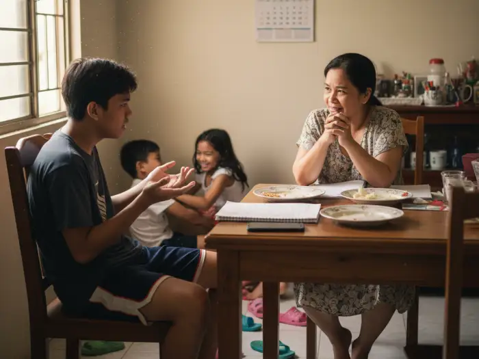 parent teen communication philippines Filipino mother practicing parent-teen communication PH with her teenage son.
