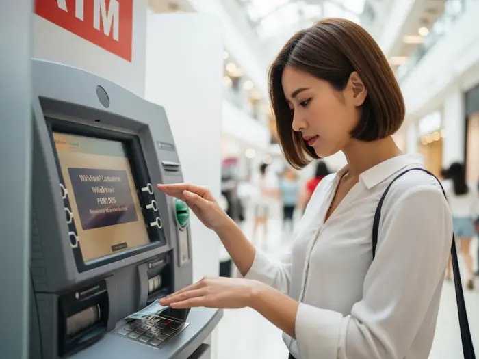 philippines atm withdrawal 2025 Person withdrawing cash from an ATM inside a Philippine mall.