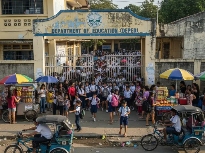public school advantages philippines Filipino students leaving public school in the Philippines, showing advantages of accessibility.