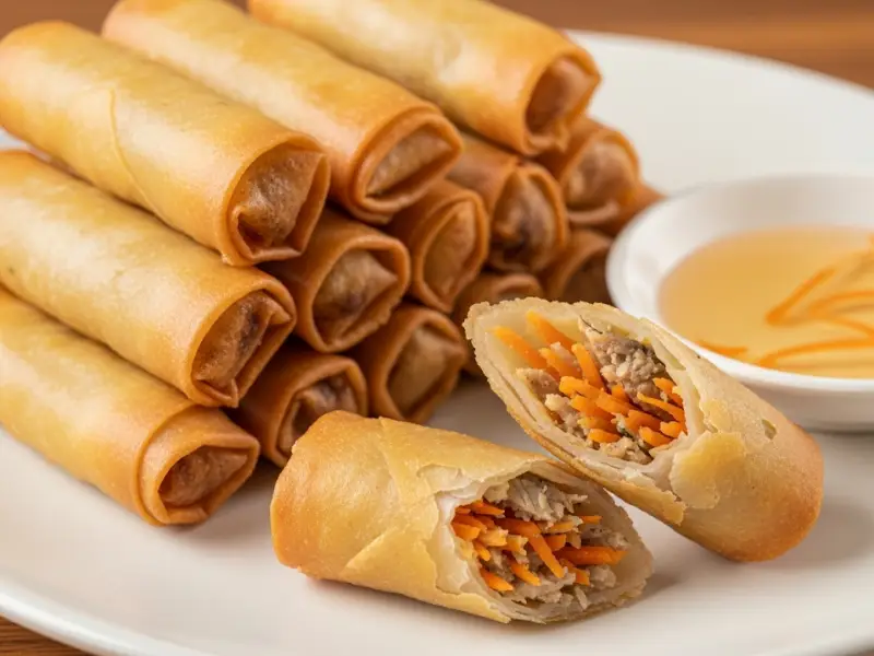 sardine lumpia Sardine lumpia rolls served with vinegar dip.