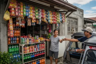 Filipina running a sari-sari store attached to her home in the Philippines, 2025.