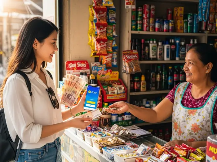 smart money habits philippines 2025 Filipino commuter paying with pesos and using GCash at a sari-sari store.