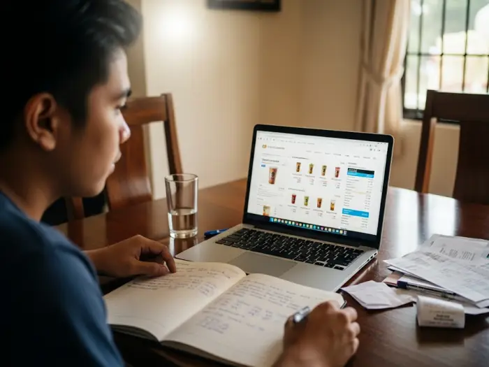 smart sourcing milk tea A resourceful milk tea entrepreneur plans their business by checking online suppliers and managing their capital requirements.