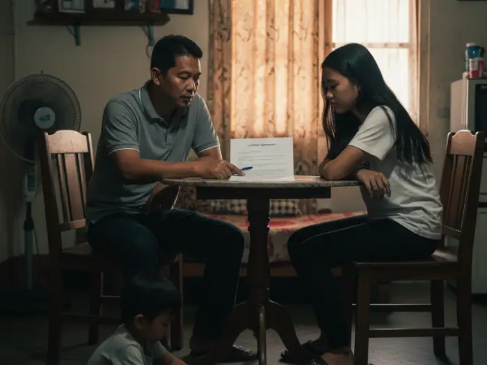 teenage discipline philippines rules Filipino father setting teenage discipline Philippines rules with daughter.