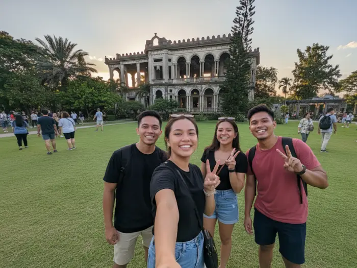 the ruins negros occidental selfie Four friends take a laughing selfie in front of The Ruins in Negros Occidental.