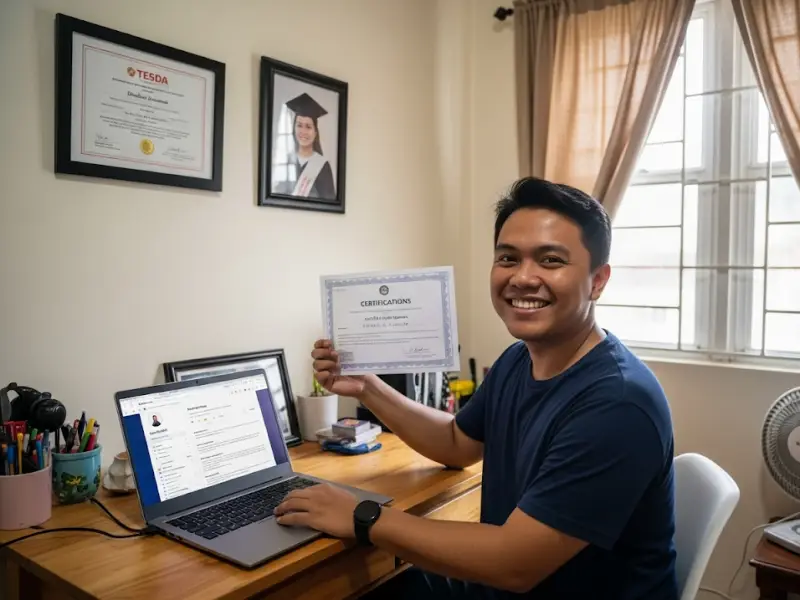 upwork certifications history Filipino freelancer showcasing certificates and past work history.