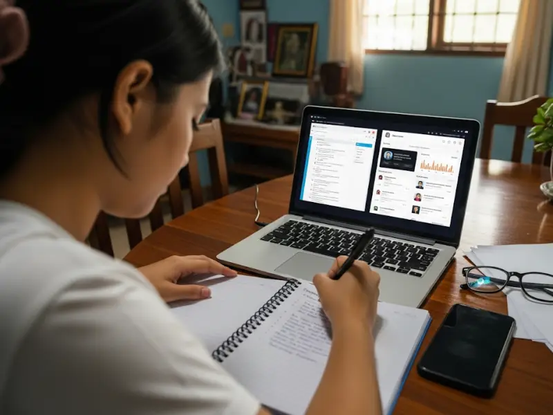 virtual assistant tasks philippines Laptop showing email and social media tasks of a Filipino VA.