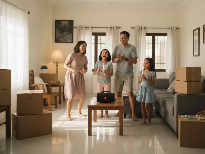 avoiding empty rooms silent nights filipino house Filipino family playing music in their new house to avoid silent nights.