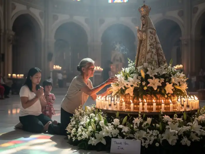 basilica minore naga our lady of pena francia Devotees praying before the image of Our Lady of Peñafrancia inside the Basilica Minore.