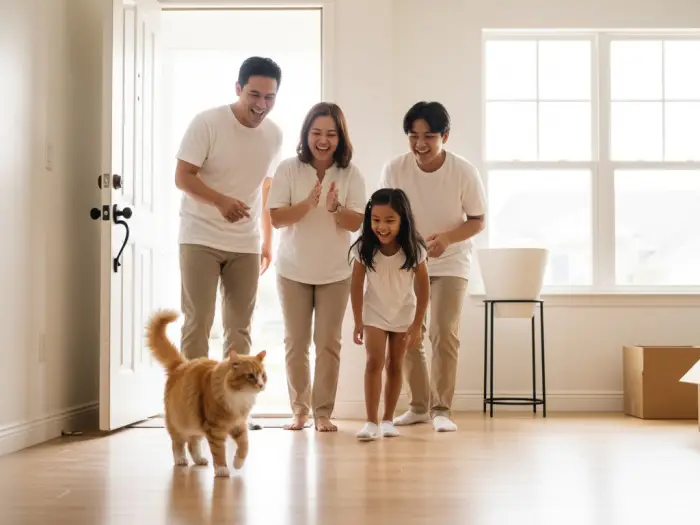 cat enters first filipino house superstition Filipino family letting a cat enter their new house first for good luck.